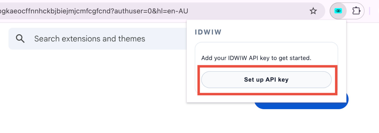 APIキーの設定を促すIDWIW拡張機能のポップアップ