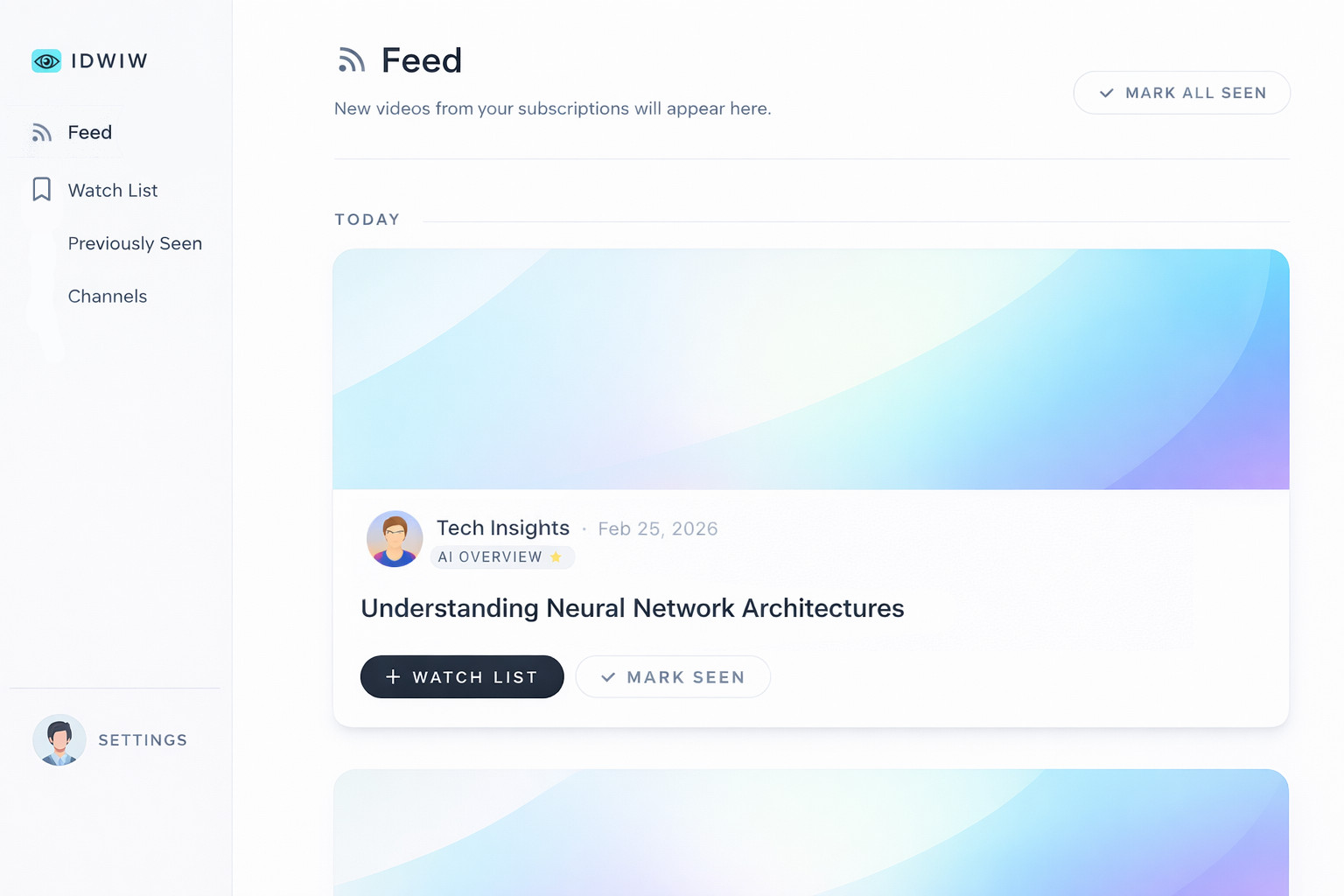 IDWIW Feed — a clean, chronological subscription list