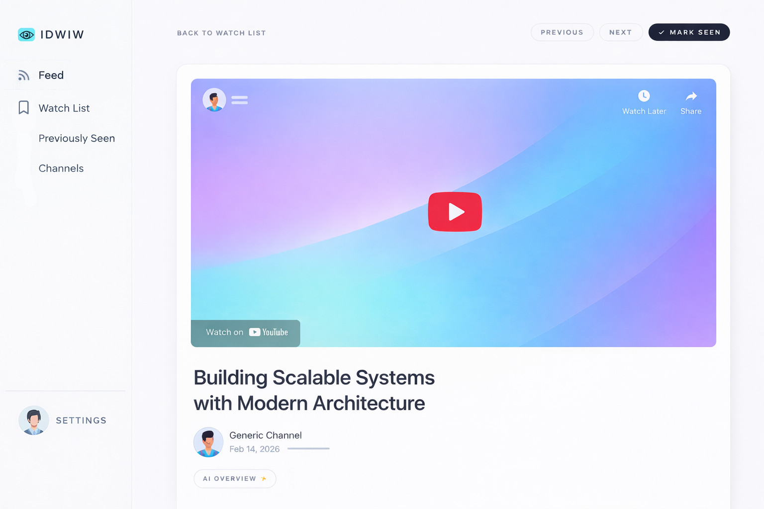 IDWIW Sanctuary — distraction-free video player